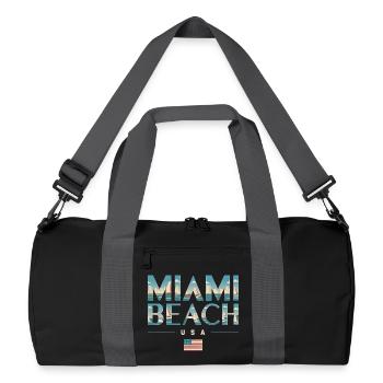 Miami Beach Palmen Stadt Reisedesign - Recycelte Duffel Bag - Schwarz/Graphitgrau - Vorne