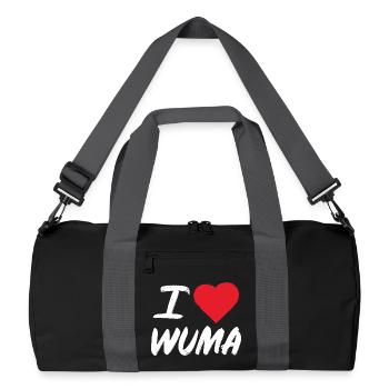 I Love Wuma – Bad Dürkheim Wurstmarkt & Pfalz - Recycelte Duffel Bag - Schwarz/Graphitgrau - Vorne