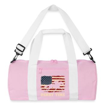 Thoroughbred Horse Racing Derby Racetrack Fan - Recycled Duffel Bag - pink/white - Front