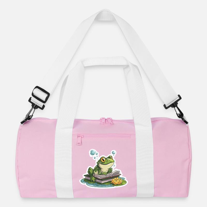 Frog Reading Pond Librarian Humor Reading Recycled Duffel Bag