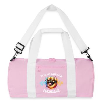 Pekingese Heart Line - Recycled Duffel Bag - pink/white - Front