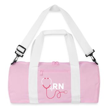 RN Heart Stethoscope Trend Motif - Recycled Duffel Bag - pink/white - Front