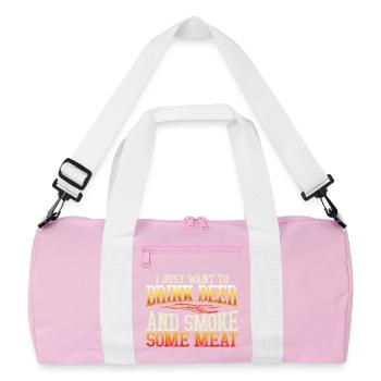 Humoristisches Bier- und Fleisch-Motiv - Recycelte Duffel Bag - Rosa/Weiß - Vorne