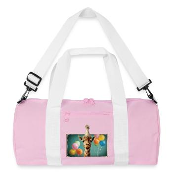 Giraffe Animals Zoo Party Jungle Zoo Birthday - Recycled Duffel Bag - pink/white - Front
