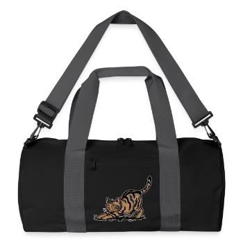 Braune getigerte Katze dehnt sich dynamisches Porträt - Recycelte Duffel Bag - Schwarz/Graphitgrau - Vorne