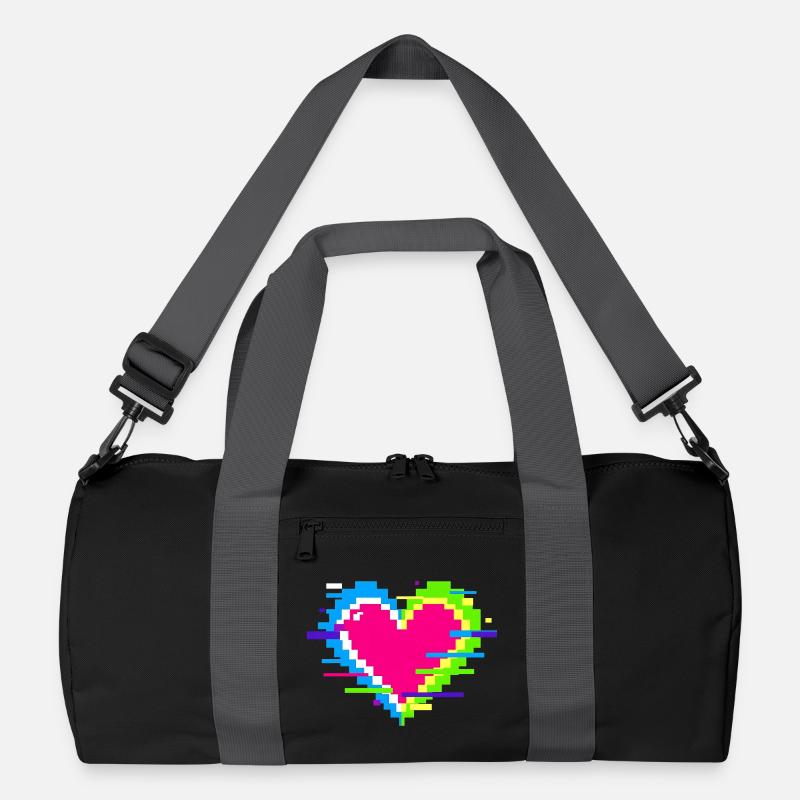 Pixel Heart Neon Glitch Rainbow Recycled Duffel Bag