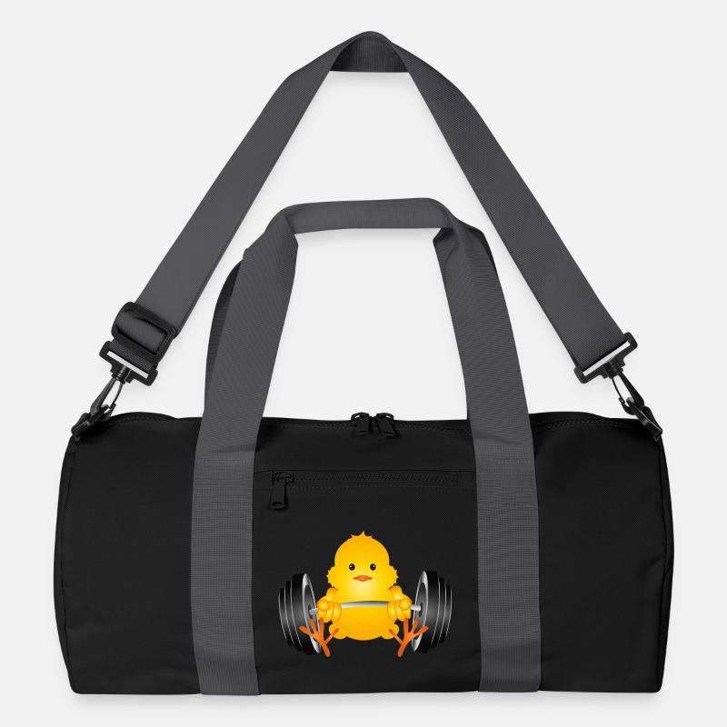 Bodybuilder Küken mit Hantel beim Training Recycelte Duffel Bag