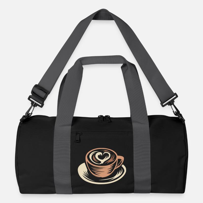 Stylized Coffee Mug with Latte Art Heart Recycled Duffel Bag