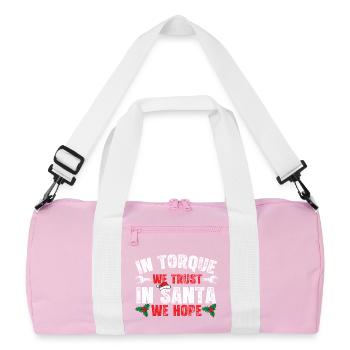 In Torque vertrauen wir auf den Weihnachtsmann und hoffen wir auf lustige Auto-Weihnachten - Recycelte Duffel Bag - Rosa/Weiß - Vorne