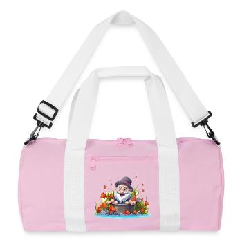 Gnom im Badetopf am Teich - Recycelte Duffel Bag - Rosa/Weiß - Vorne