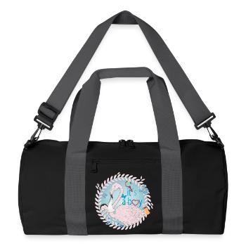 Flamingo with baby and baby utensils in blue - Recycled Duffel Bag - black/graphite grey - Front