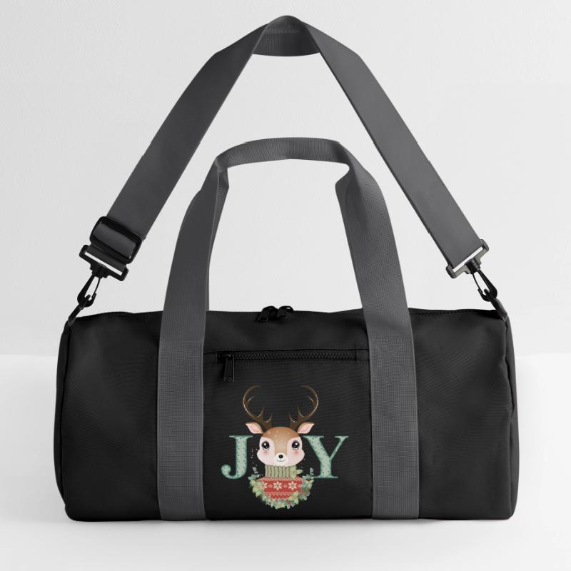 niedlicher Hirsch mit Pullover und Weihnachtskranz Recycelte Duffel Bag