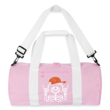 Cooles Skelett mit orangefarbenem Hut - Recycelte Duffel Bag - Rosa/Weiß - Vorne