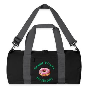 Donut Worry Be Happy - Lustiger Donut Spruch - Recycelte Duffel Bag - Schwarz/Graphitgrau - Vorne