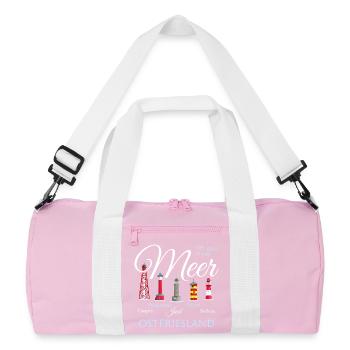 Viel Meer Pilsum, Borkum, Zeichnung Ostfriesland - Recycelte Duffel Bag - Rosa/Weiß - Vorne