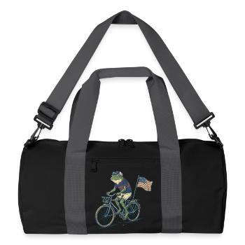  Funny Frog Riding Bicycle with American Flag - Recycelte Duffel Bag - Schwarz/Graphitgrau - Vorne