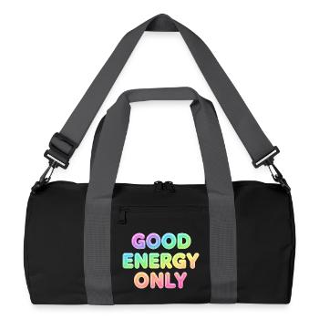 Good Energy Only – Positive Statement Typografie - Recycelte Duffel Bag - Schwarz/Graphitgrau - Vorne