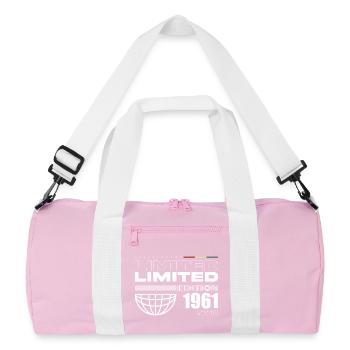 Born in 1961 Birthday 1961 - 64 Years Retro - Recycled Duffel Bag - pink/white - Front
