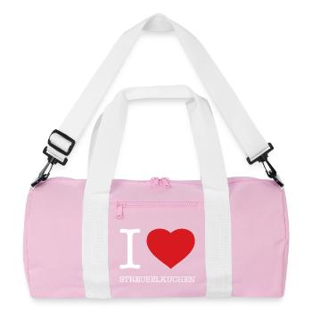 I love Streuselkuchen - Recycelte Duffel Bag - Rosa/Weiß - Vorne