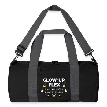 Glow-Up Flex Level Unlocked Personal Growth - Recycelte Duffel Bag - Schwarz/Graphitgrau - Vorne