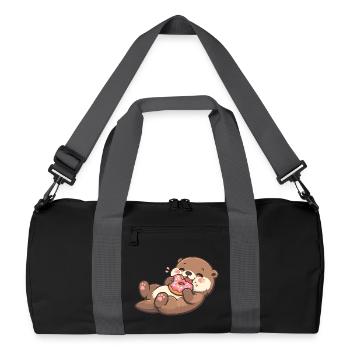 Cuddly bear with donut enjoyment - Recycled Duffel Bag - black/graphite grey - Front