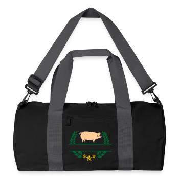 Pig in green laurel wreath - Recycled Duffel Bag - black/graphite grey - Front