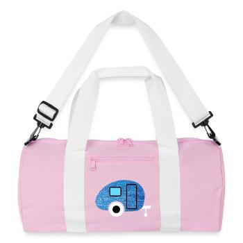 Caravan Wohnwagen Jeans Camper Stoff Retro Vintage - Recycelte Duffel Bag - Rosa/Weiß - Vorne
