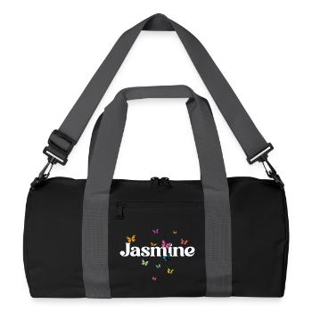 Schöner Mädchenname mit Schmetterlingen JASMINE - Recycelte Duffel Bag - Schwarz/Graphitgrau - Vorne