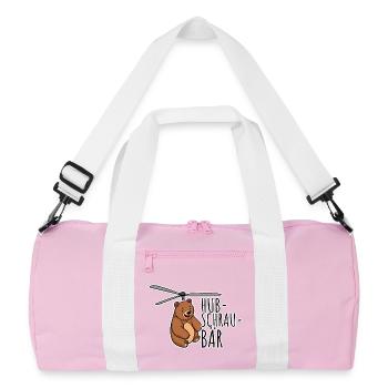 Ein Hubschrau-Bär! Ein lustiger fliegender Bär - Recycelte Duffel Bag - Rosa/Weiß - Vorne