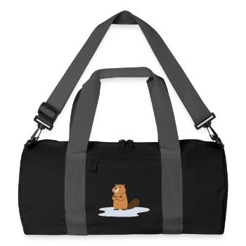 Frecher Biber in Pfütze / Beaver in Puddle - Recycelte Duffel Bag - Schwarz/Graphitgrau - Vorne