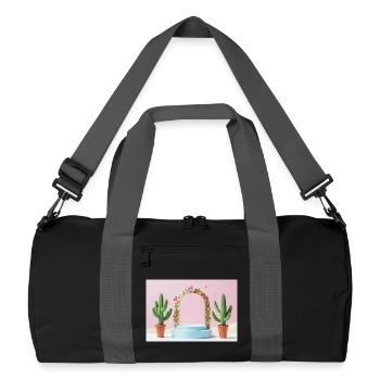 Pastel Arch Floral Frame and Cacti - Recycled Duffel Bag - black/graphite grey - Front