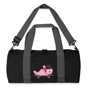 Cooles Axolotl-Skateboarding – Kawaii-Stil - Recycelte Duffel Bag - Schwarz/Graphitgrau - Vorne
