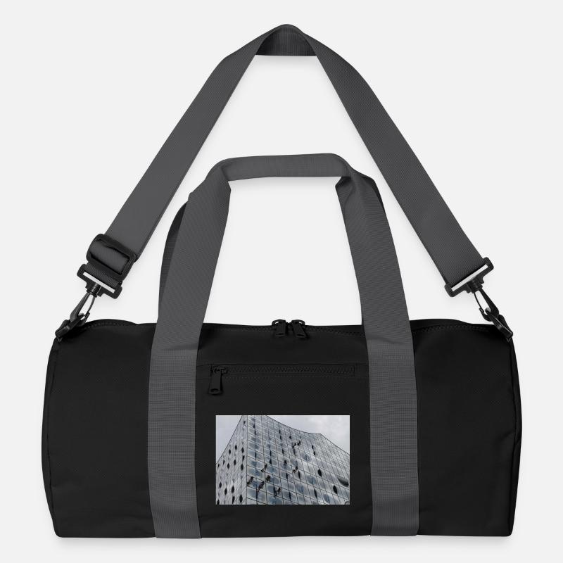 Elbphilharmonie mit Fensterputzern - Recycelte Duffel Bag - Schwarz/Graphitgrau