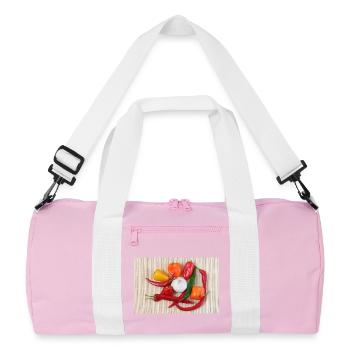 Bunte Chilischoten und Knoblauch - Recycelte Duffel Bag - Rosa/Weiß - Vorne