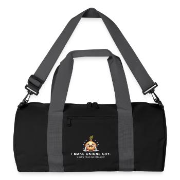 I make onions cry – Lustiger Superpower Spruch - Recycelte Duffel Bag - Schwarz/Graphitgrau - Vorne