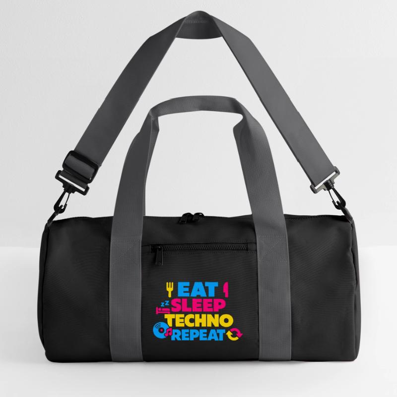 Eat Sleep Techno Repeat Farbexplosion Recycelte Duffel Bag