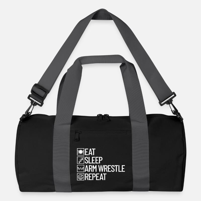 Manger, dormir, faire du bras de fer, répéter, bras de fer - Sac de sport recyclé - noir/gris graphite