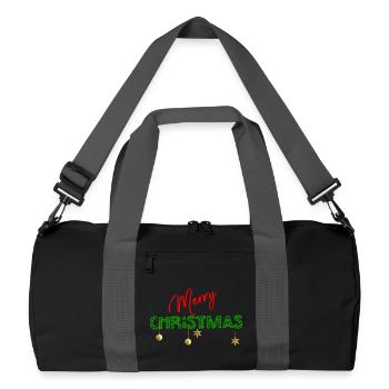 Frohe Weihnachten: Strukturierte grüne Buchstaben - Recycelte Duffel Bag - Schwarz/Graphitgrau - Vorne