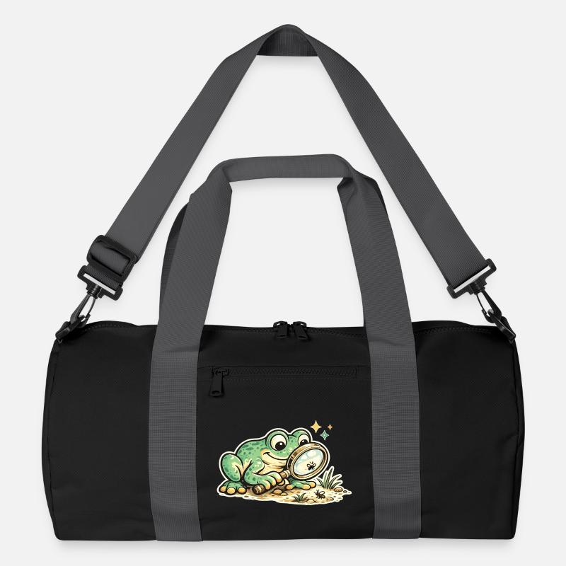 Frosch mit Lupe auf Spurensuche - Recycelte Duffel Bag - Schwarz/Graphitgrau