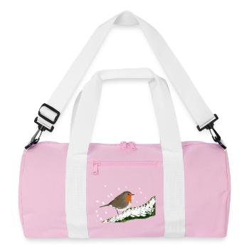 Robin Winter Motif Snow Bird Branch - Recycled Duffel Bag - pink/white - Front
