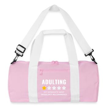 Skeptical Adulting Badge Design - Recycled Duffel Bag - pink/white - Front