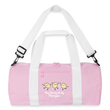 Stop Staring At My Pierogies – Dancing Dumpling - Recycled Duffel Bag - pink/white - Front