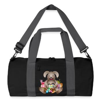 lapin de Pâques riant avec un nid de Pâques plein d’œufs de Pâques - Sac de sport recyclé - noir/gris graphite - Devant