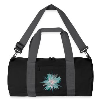 Branche de houx en turquoise, argent et rose sombre - Sac de sport recyclé - noir/gris graphite - Devant