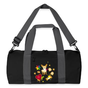Goldener Chihuahua mit bunten Hunde-Accessoires - Recycelte Duffel Bag - Schwarz/Graphitgrau - Vorne