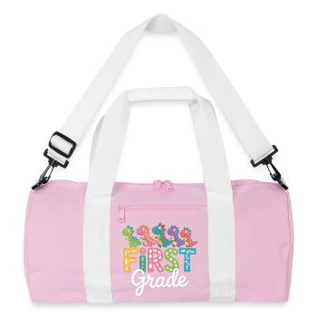 Kawaii Dinosaur First Grade Back To School - Recycelte Duffel Bag - Rosa/Weiß - Vorne