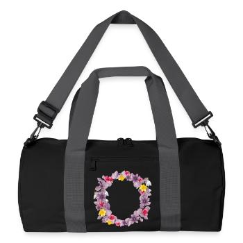 Couronne d’eucalyptus rose poussiéreux avec de délicates fleurs printanières. - Sac de sport recyclé - noir/gris graphite - Devant