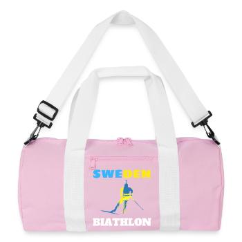 Biathlon Sweden silhouette blue yellow - Recycled Duffel Bag - pink/white - Front