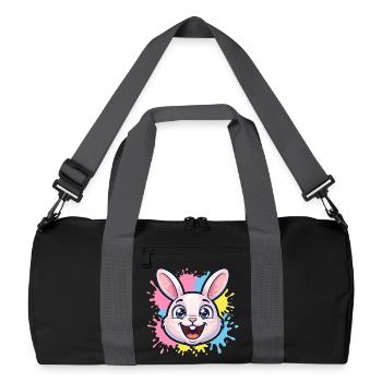 Fröhliche Hasen-Illustration mit Farbspritzern - Recycelte Duffel Bag - Schwarz/Graphitgrau - Vorne