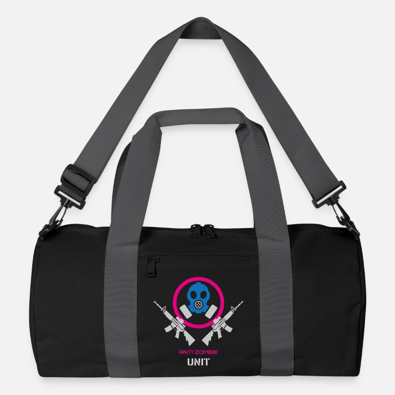 Anti-Zombie-Einheit – Neon-Design mit Gasmaske - Recycelte Duffel Bag - Schwarz/Graphitgrau